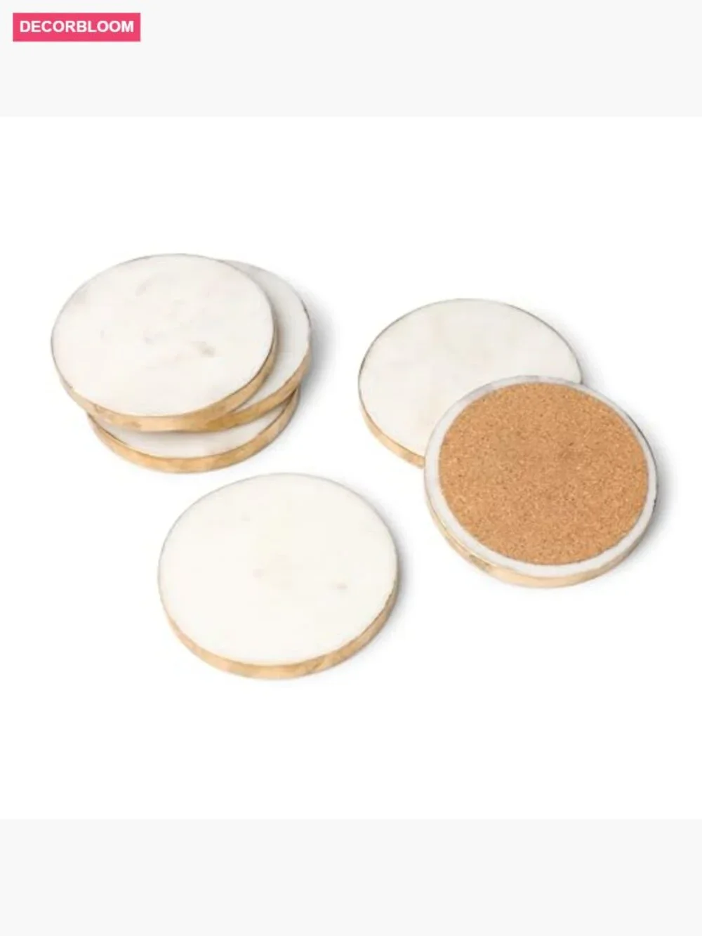 Set of 6 Handcrafted Marble Coasters with Gold Edges
